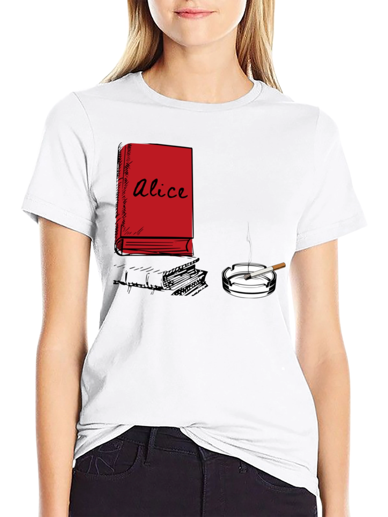Alice Book & Cigarette Graphic T-Shirt - Black