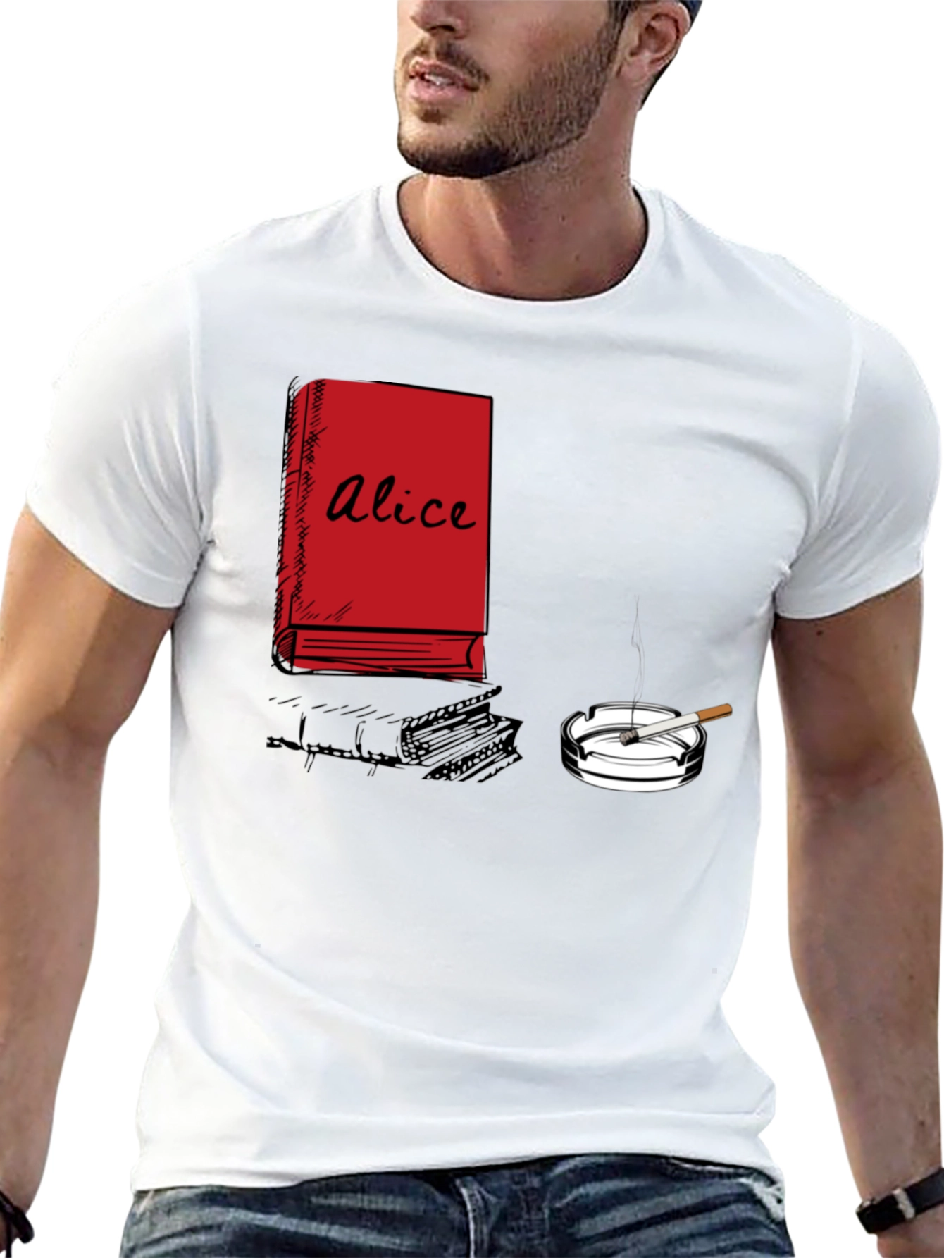 Alice Book & Cigarette Graphic T-Shirt - Black