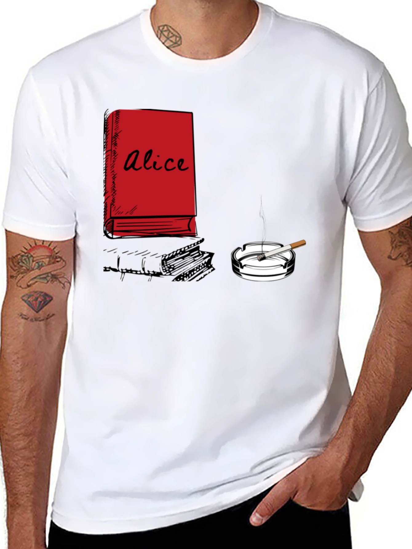 Alice Book & Cigarette Graphic T-Shirt - Black