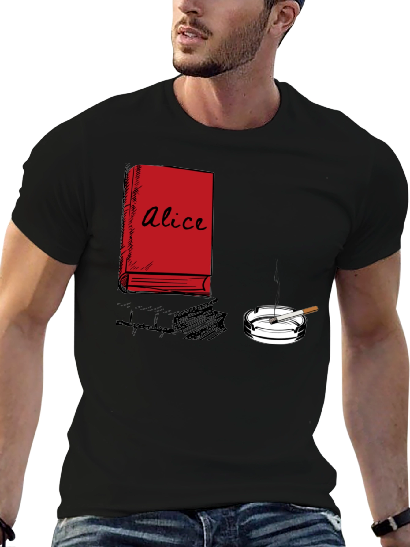 Alice Book & Cigarette Graphic T-Shirt - Black