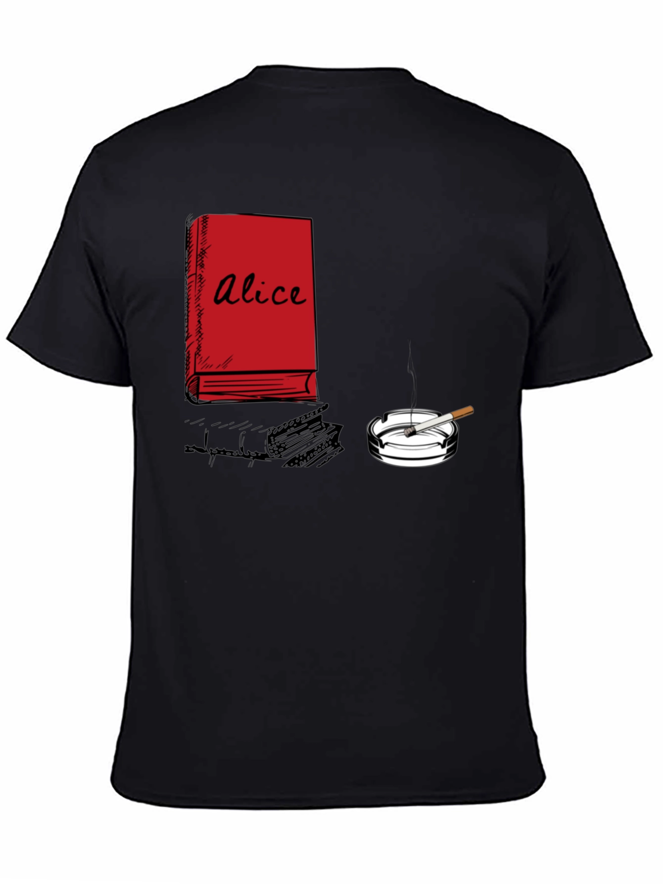 Alice Book & Cigarette Graphic T-Shirt - Black