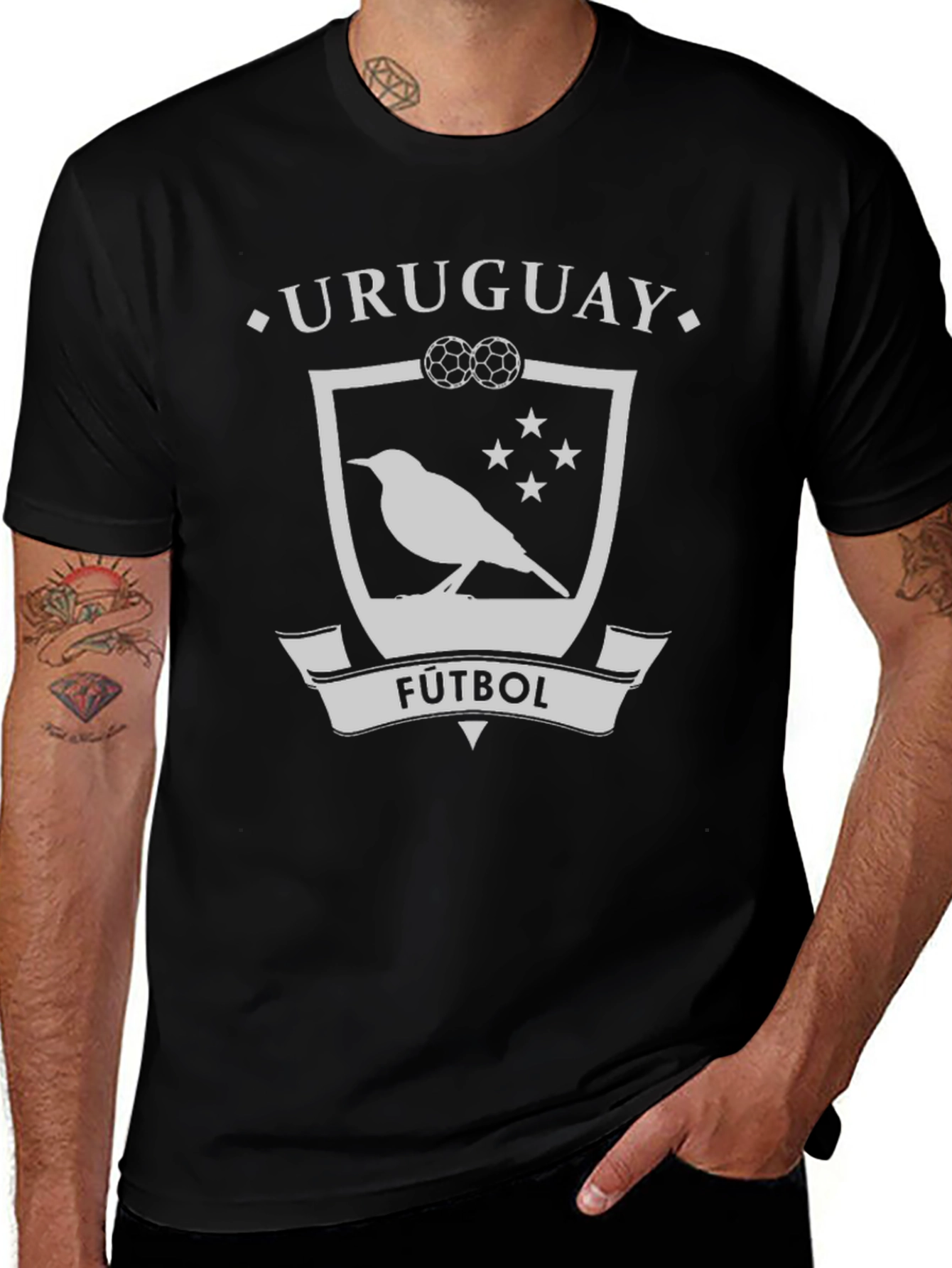 Uruguay Futbol Bird Crest Black T-Shirt
