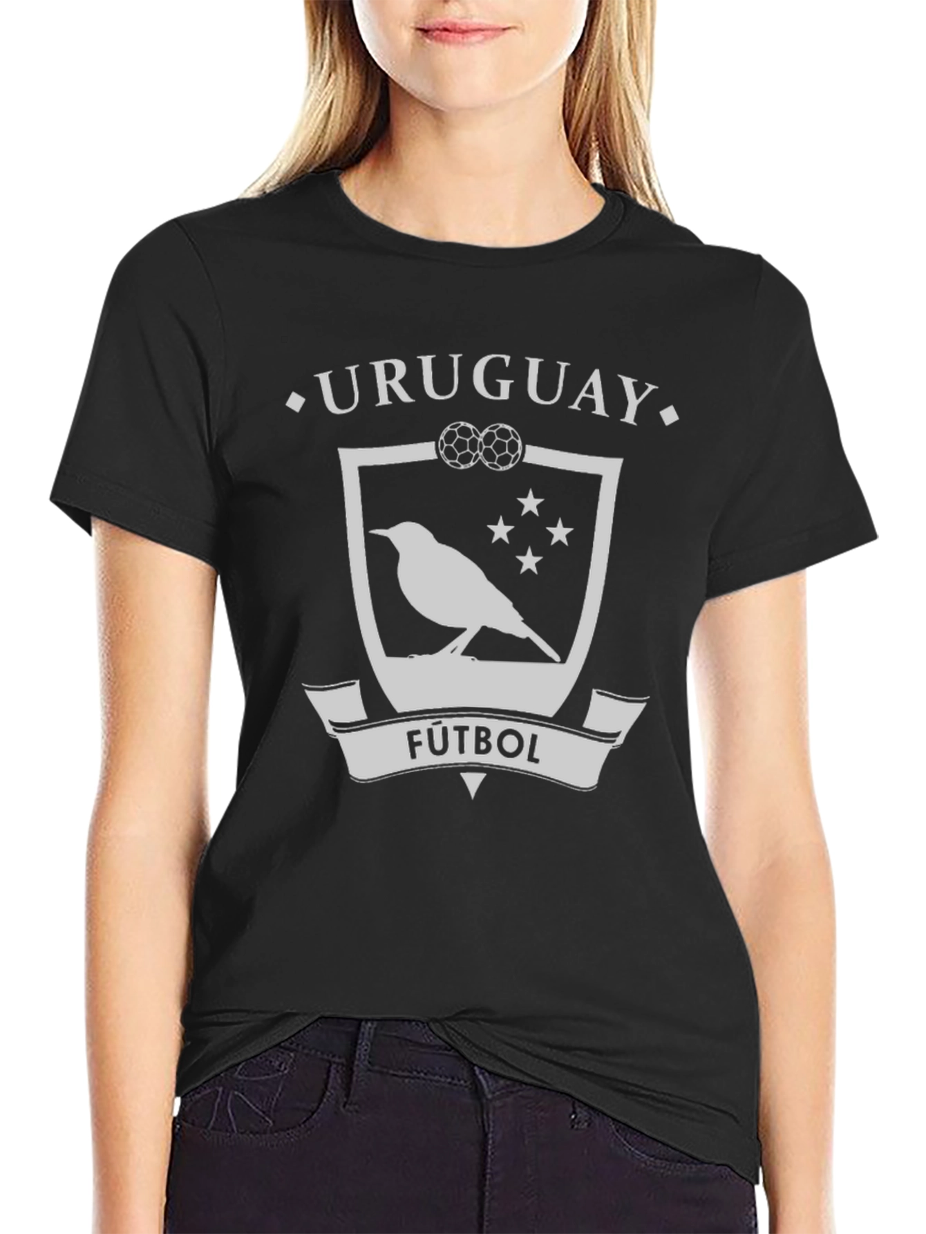 Uruguay Futbol Bird Crest Black T-Shirt