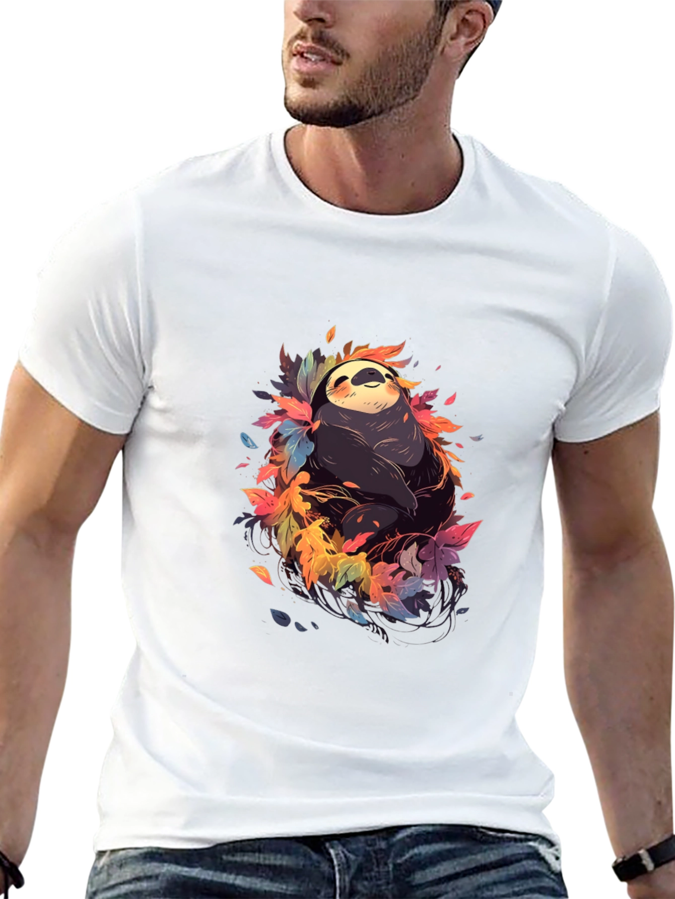 Sloth in Leaves Graphic Tee - Casual Comfort