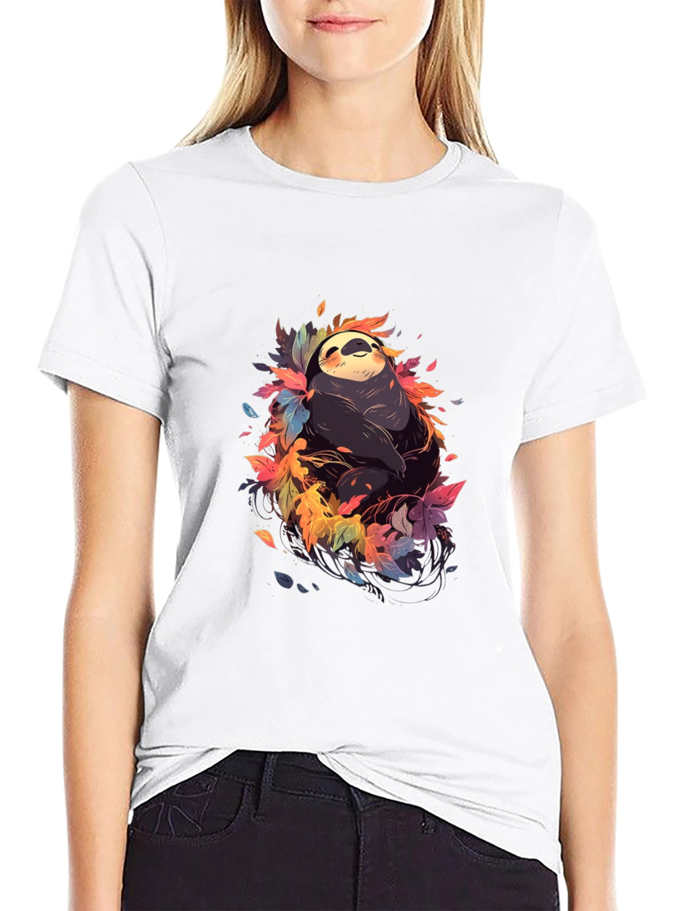 Sloth in Leaves Graphic Tee - Casual Comfort