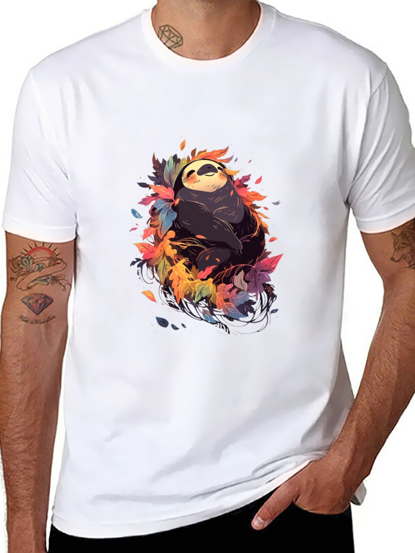Sloth in Leaves Graphic Tee - Casual Comfort