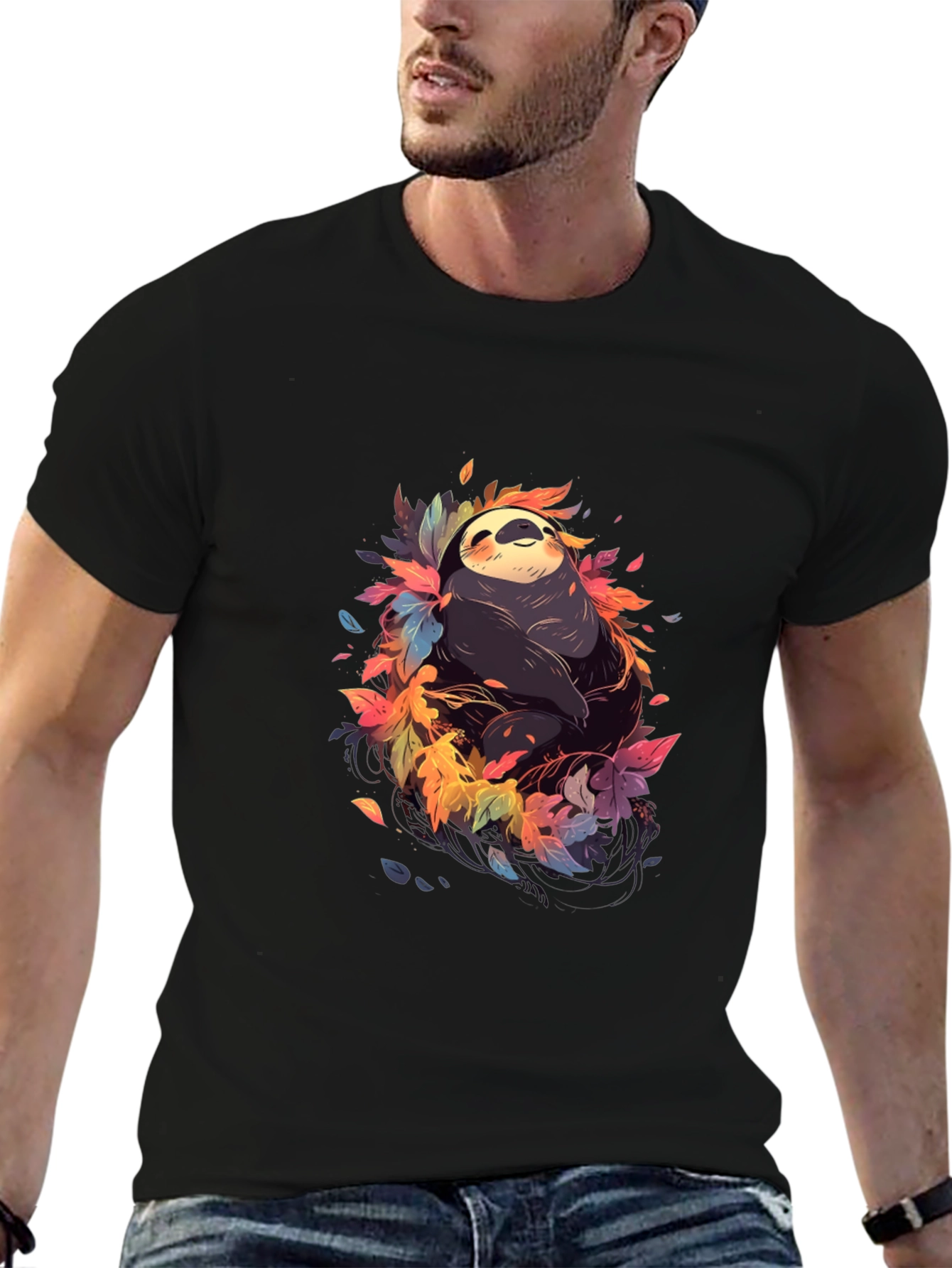 Sloth in Leaves Graphic Tee - Casual Comfort