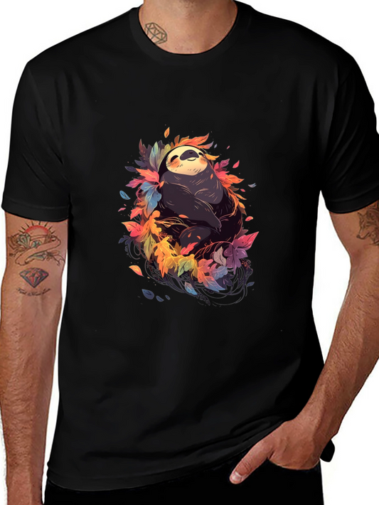 Sloth in Leaves Graphic Tee - Casual Comfort