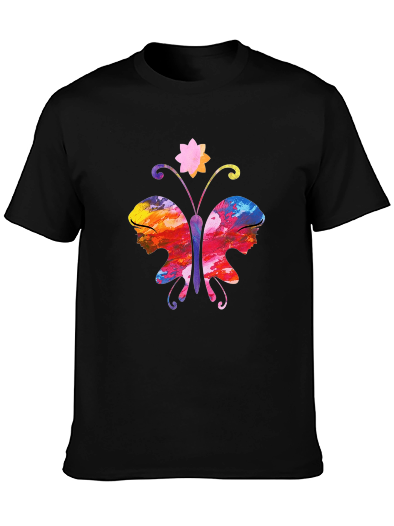 Butterfly Faces Graphic T-Shirt - Black