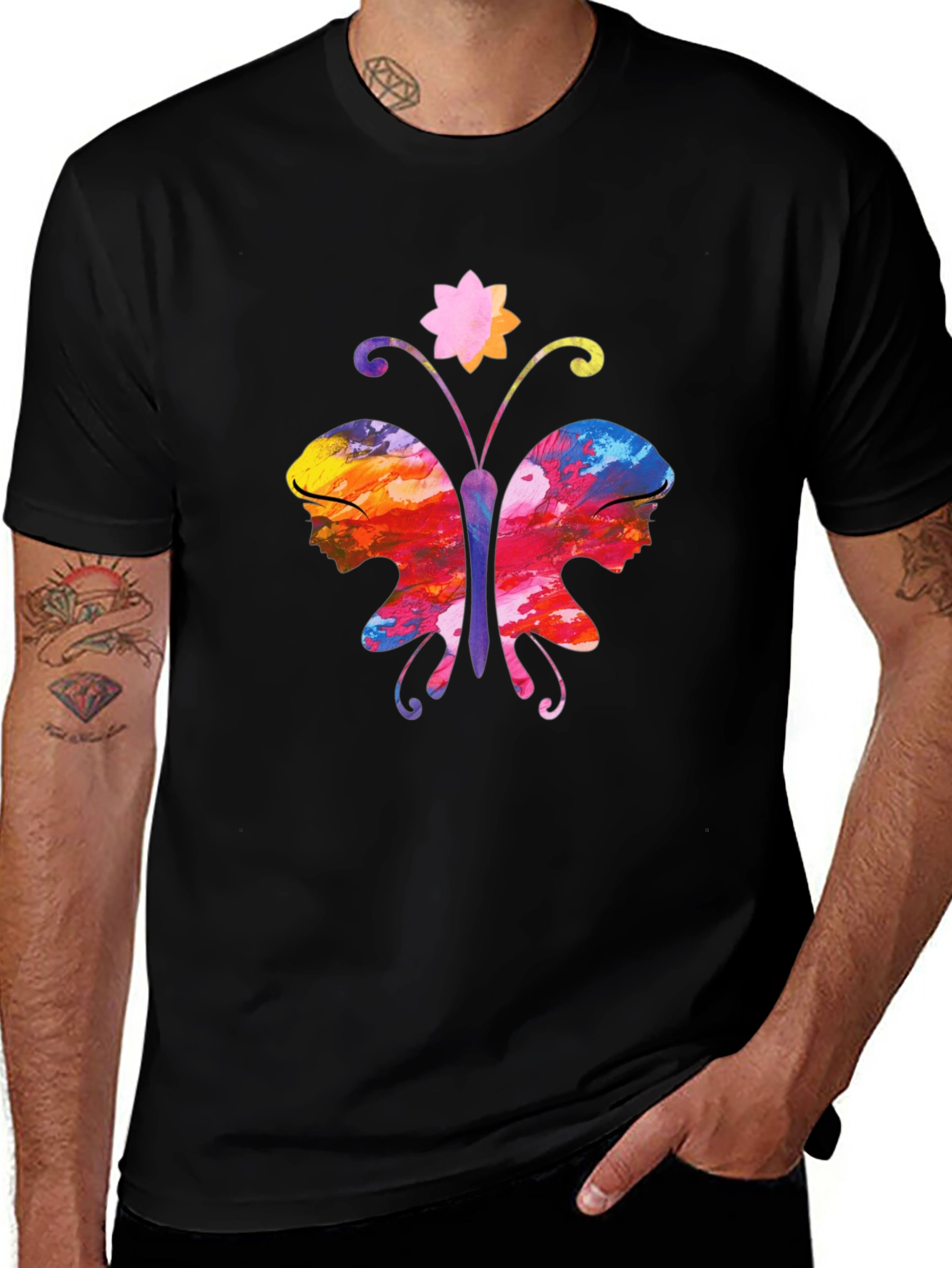 Butterfly Faces Graphic T-Shirt - Black