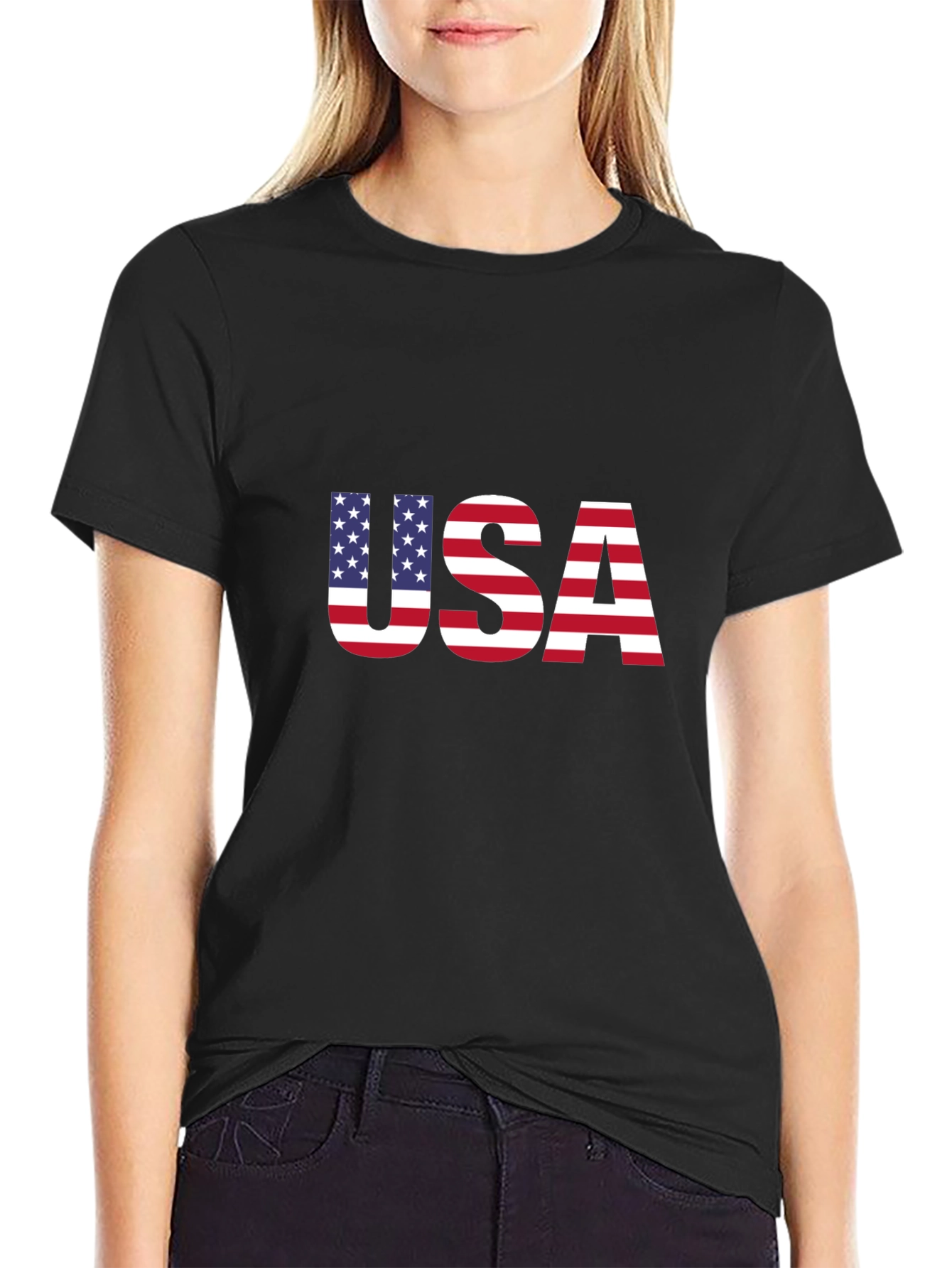 USA Flag Graphic Black T-Shirt
