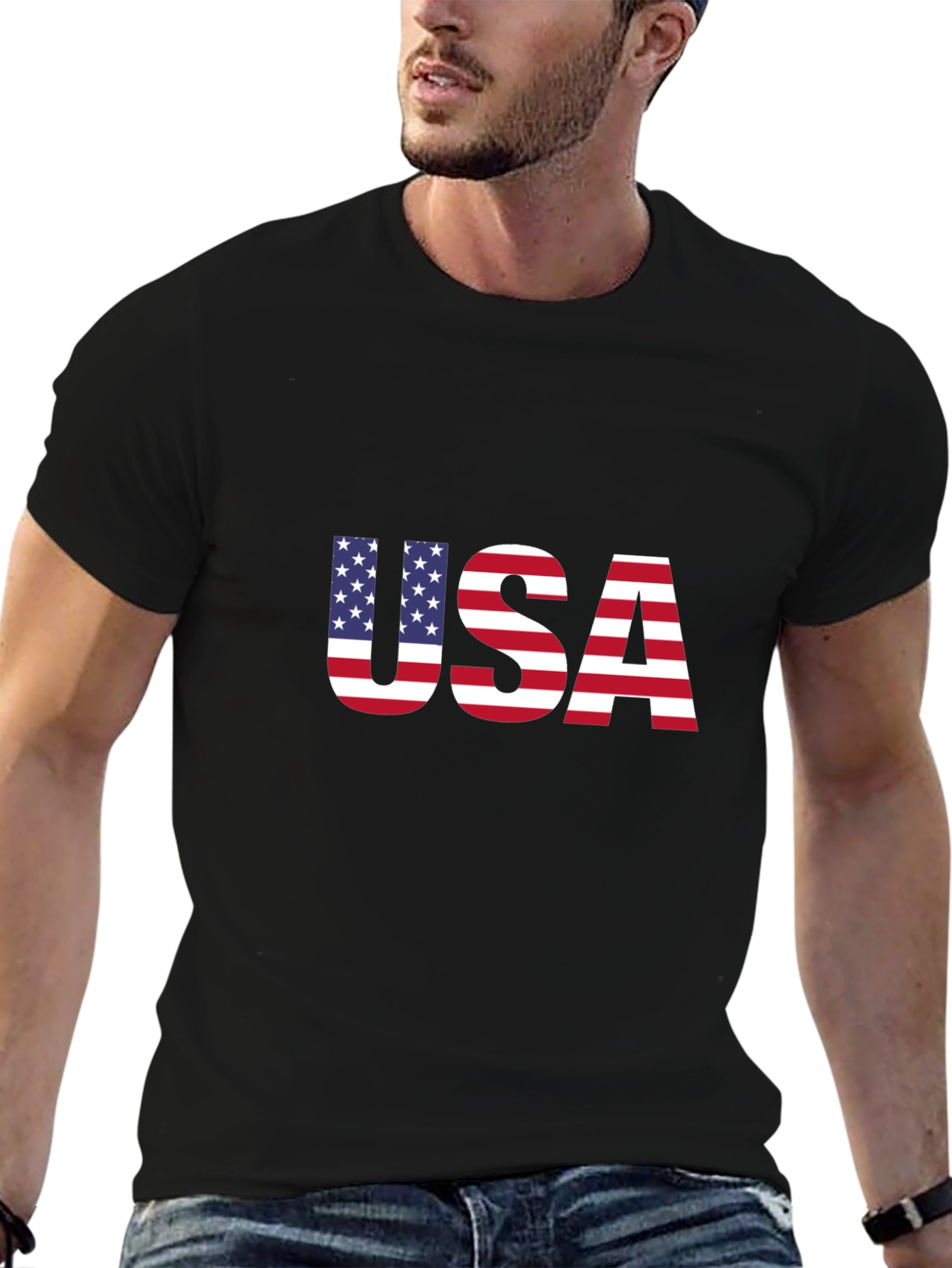 USA Flag Graphic Black T-Shirt