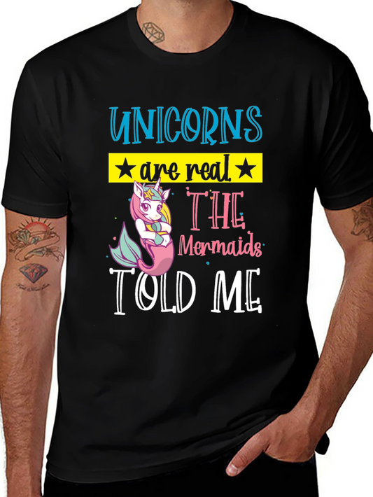 Unicorns Are Real Mens Black Graphic Tee