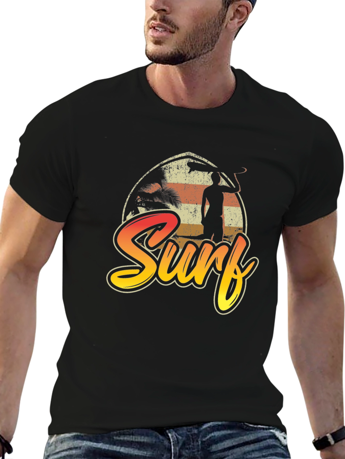 Surf T-Shirt: Retro Beach Sunset Tee for Men