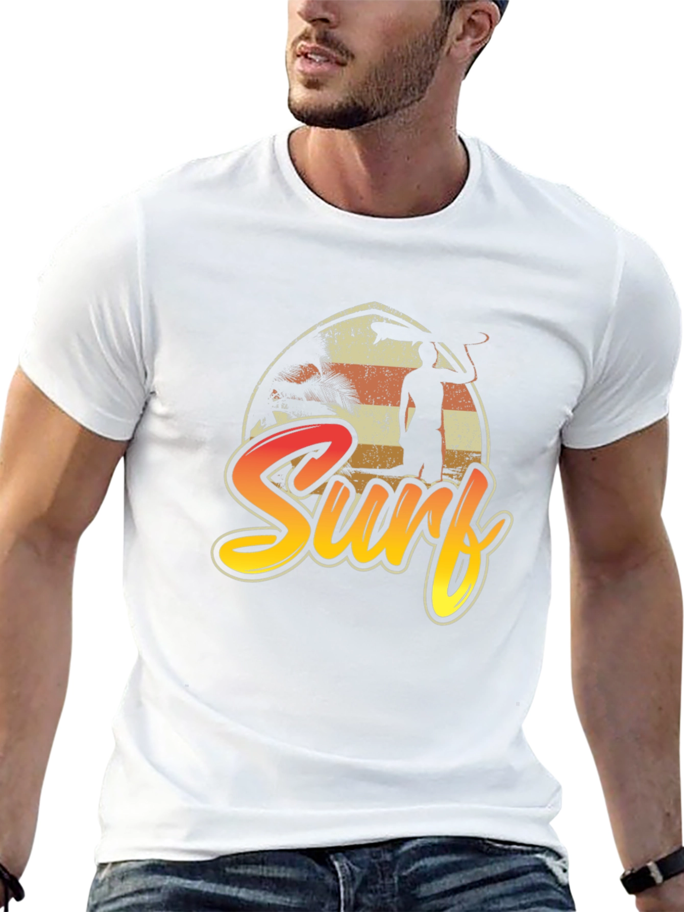 Surf T-Shirt: Retro Beach Sunset Tee for Men