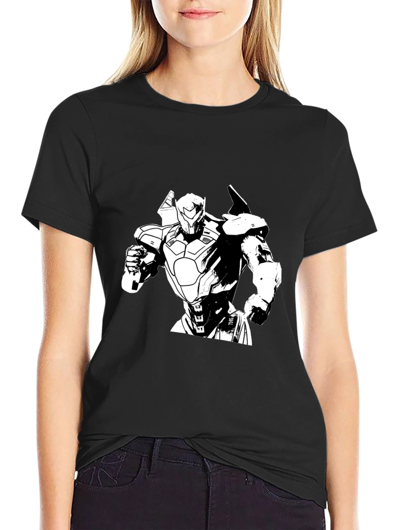 Robot Graphic Print Black T-Shirt