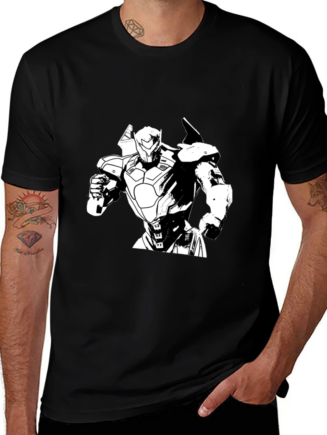 Robot Graphic Print Black T-Shirt