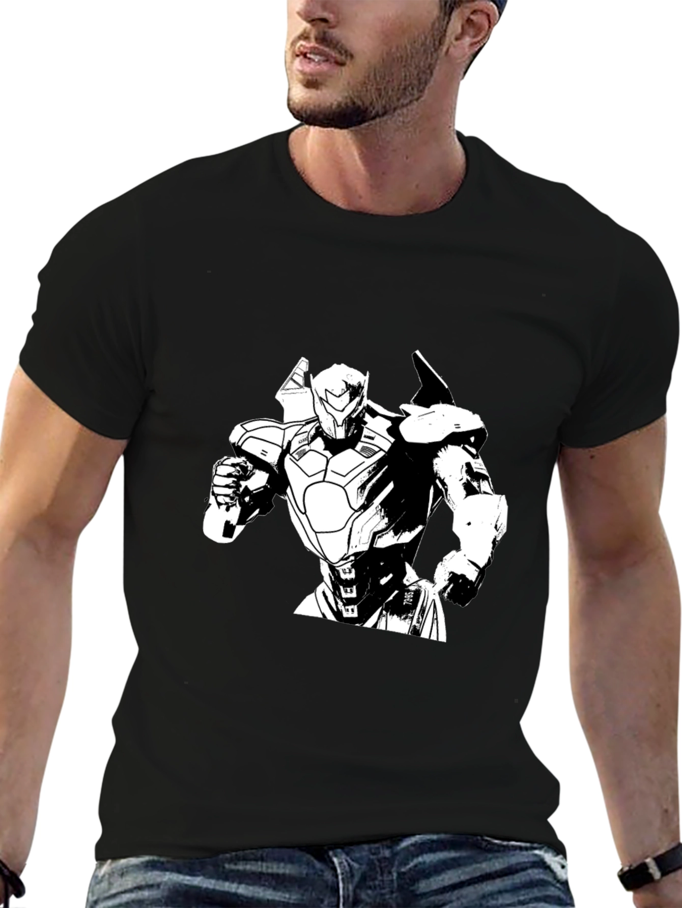 Robot Graphic Print Black T-Shirt