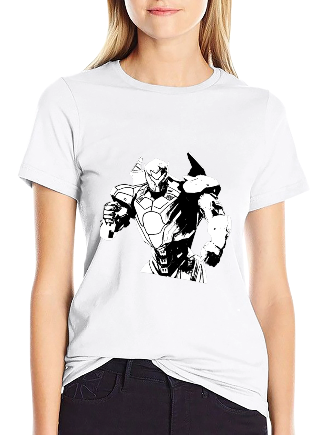 Robot Graphic Print Black T-Shirt
