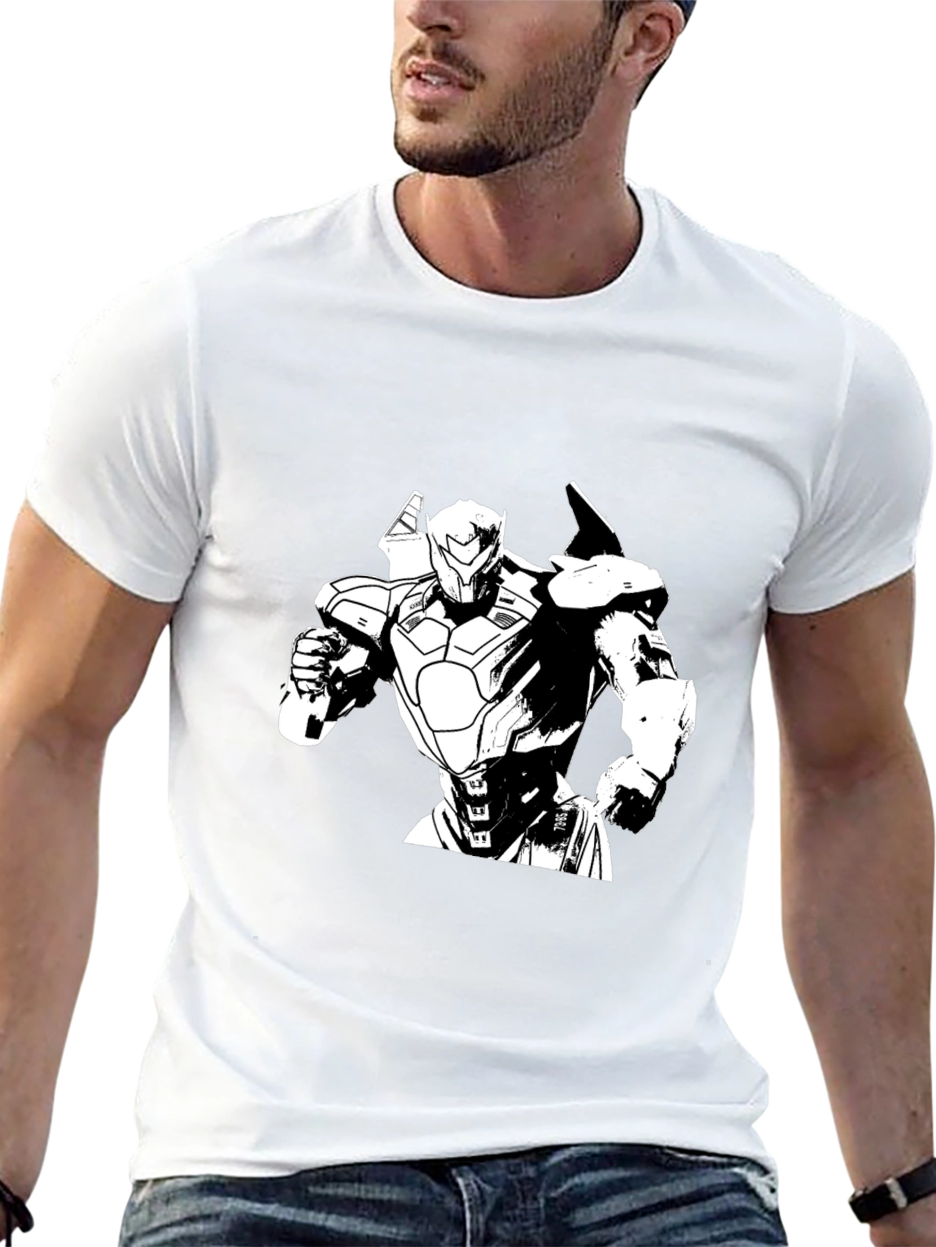 Robot Graphic Print Black T-Shirt