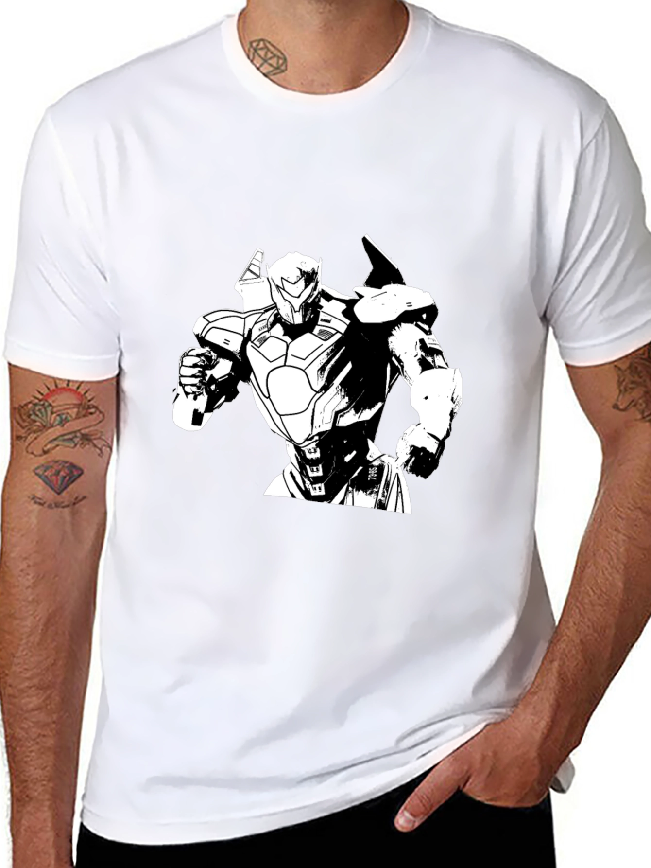Robot Graphic Print Black T-Shirt