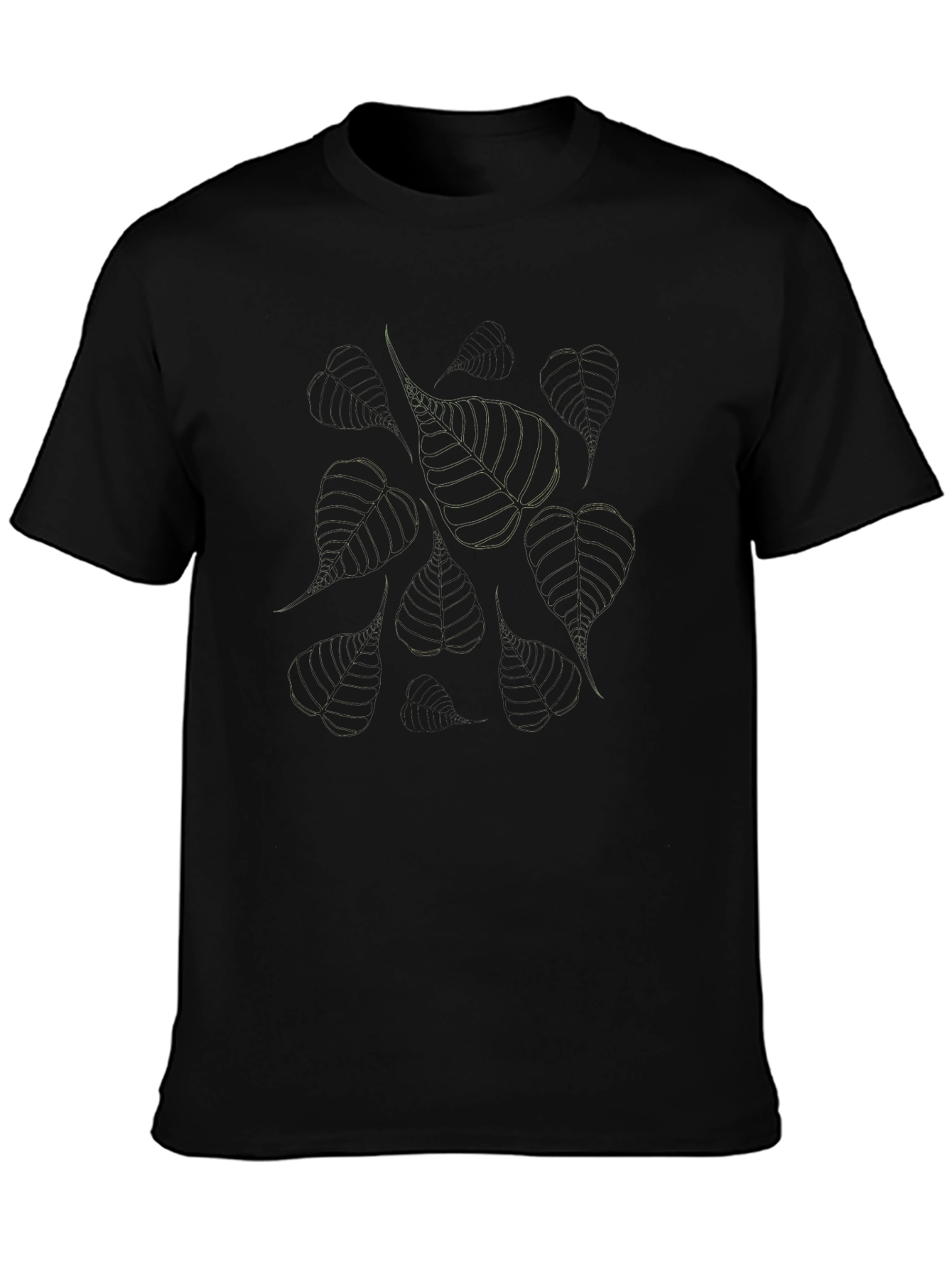 Black Leaf Print Casual T-Shirt
