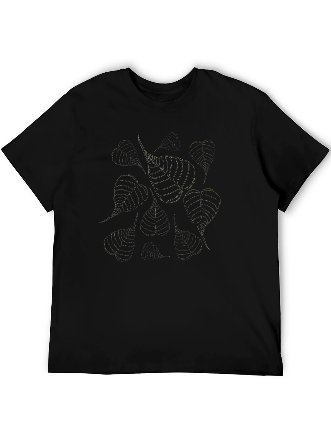 Black Leaf Print Casual T-Shirt