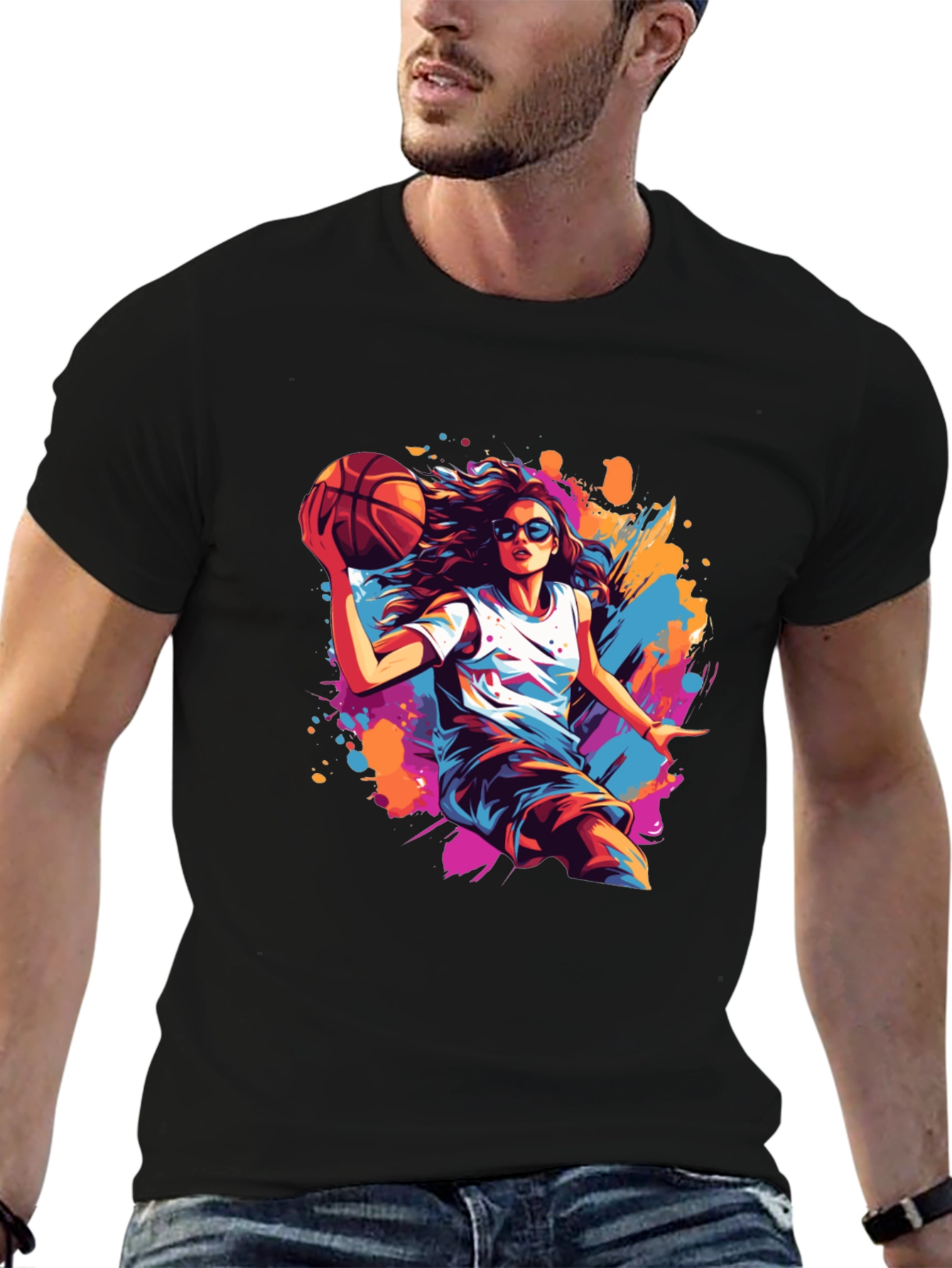 Basketball Girl Black T-Shirt - Stylish Graphic Tee