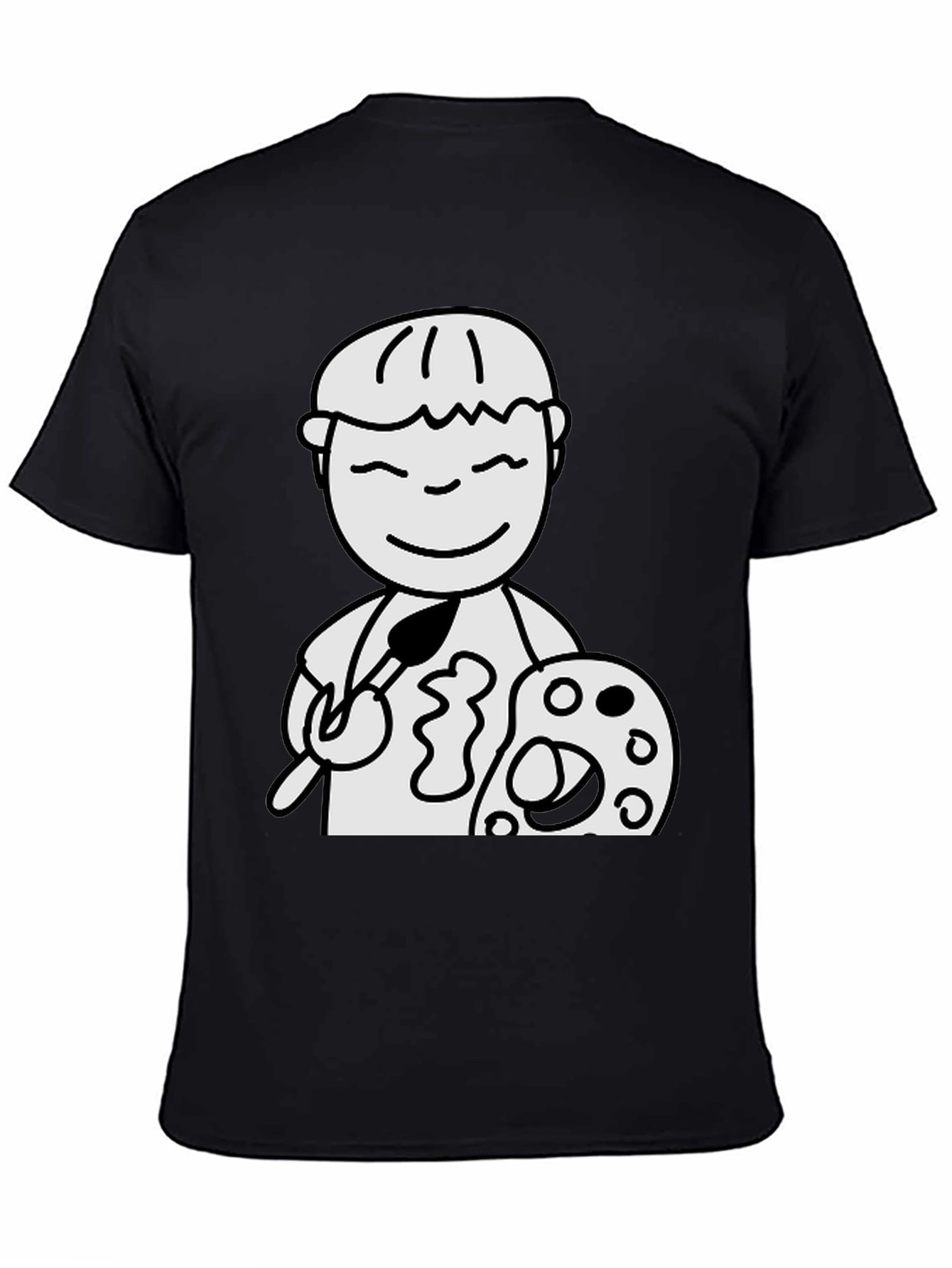 Cartoon Artist Graphic T-Shirt - Black Cotton Tee