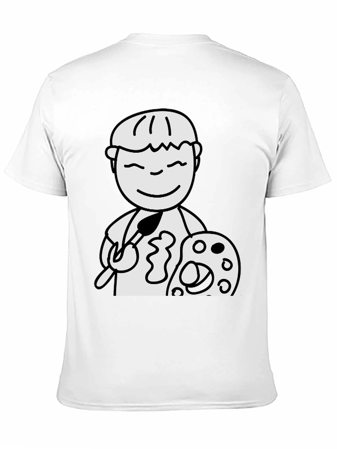 Cartoon Artist Graphic T-Shirt - Black Cotton Tee