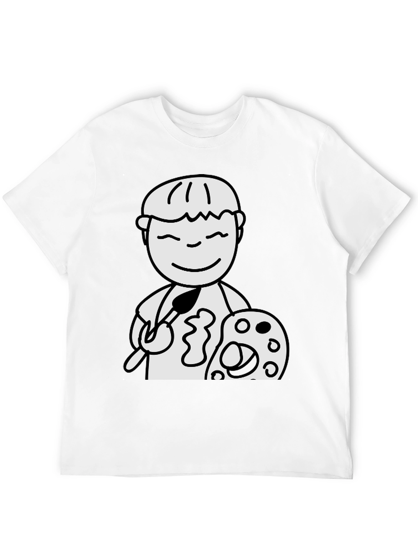 Cartoon Artist Graphic T-Shirt - Black Cotton Tee