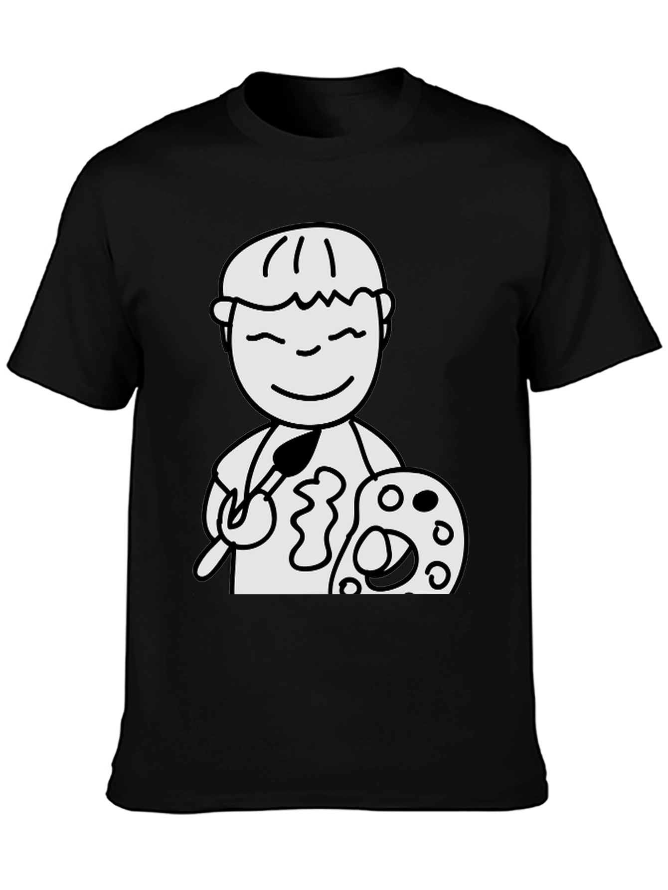 Cartoon Artist Graphic T-Shirt - Black Cotton Tee