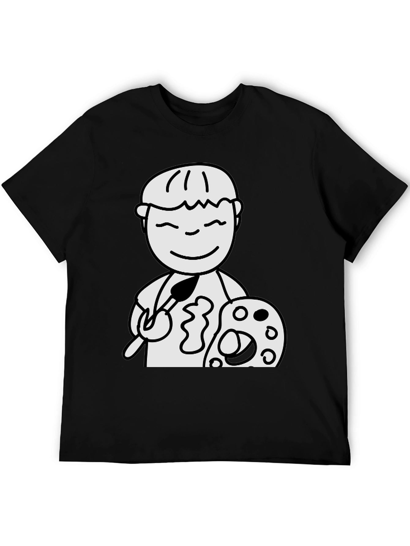 Cartoon Artist Graphic T-Shirt - Black Cotton Tee