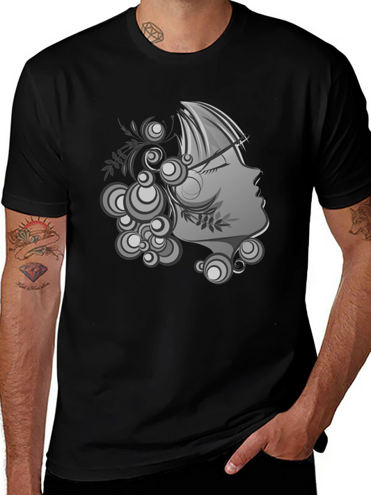 Stylish Black T-Shirt with Artistic Face Design