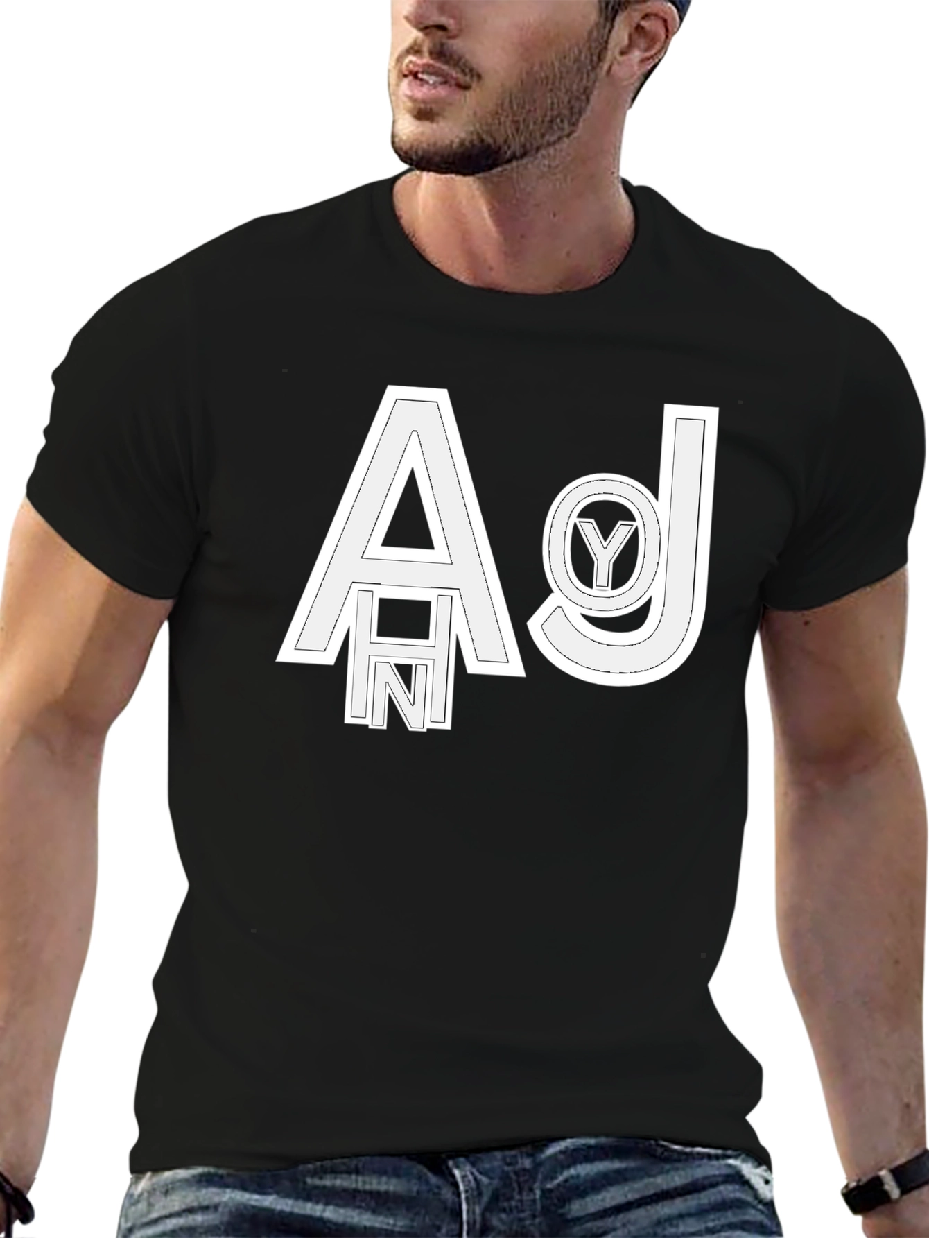 Abstract Letter Graphic Black T-Shirt