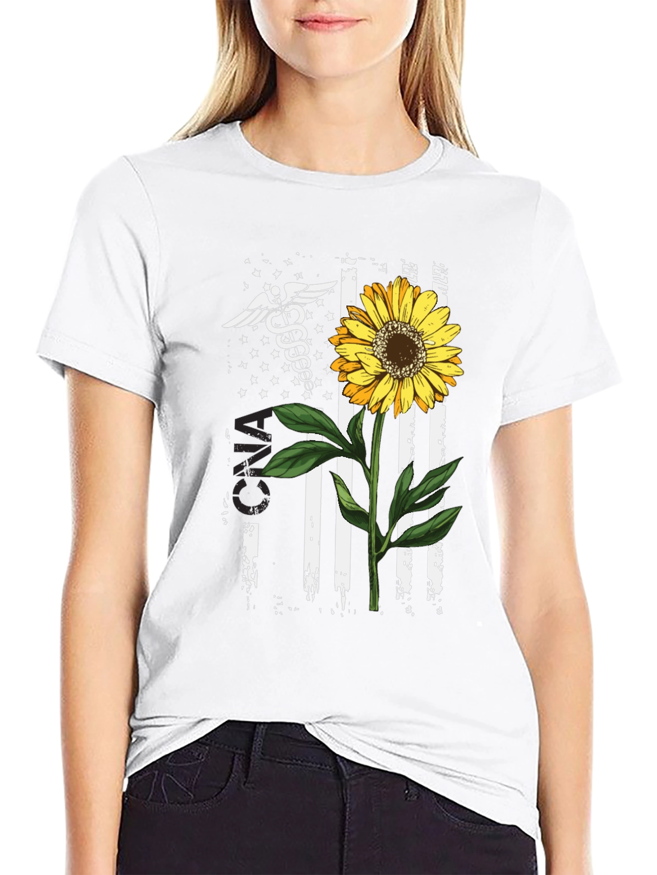 American Flag Sunflower Nurse T-Shirt