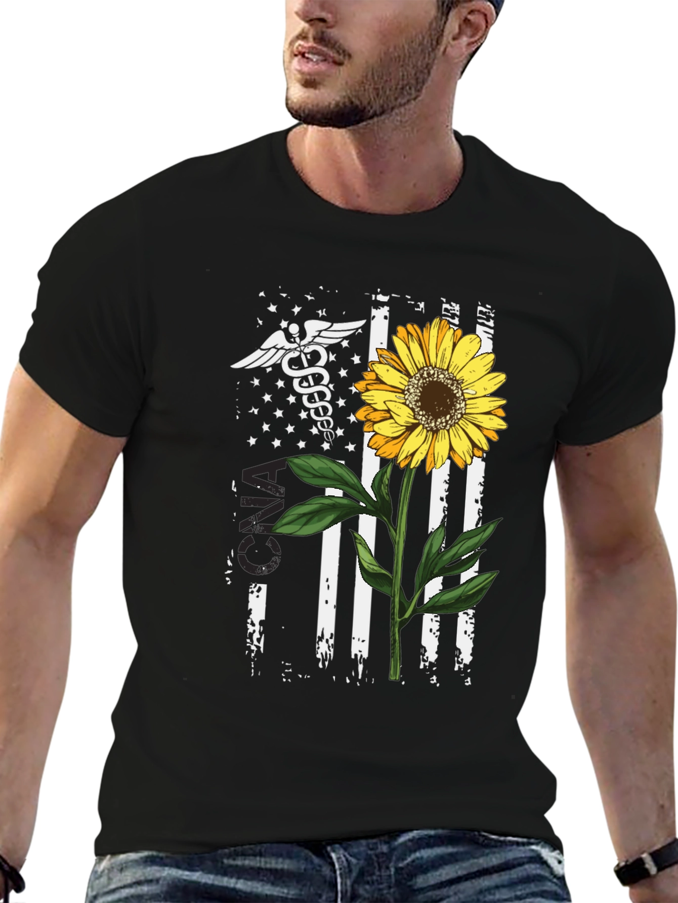 American Flag Sunflower Nurse T-Shirt