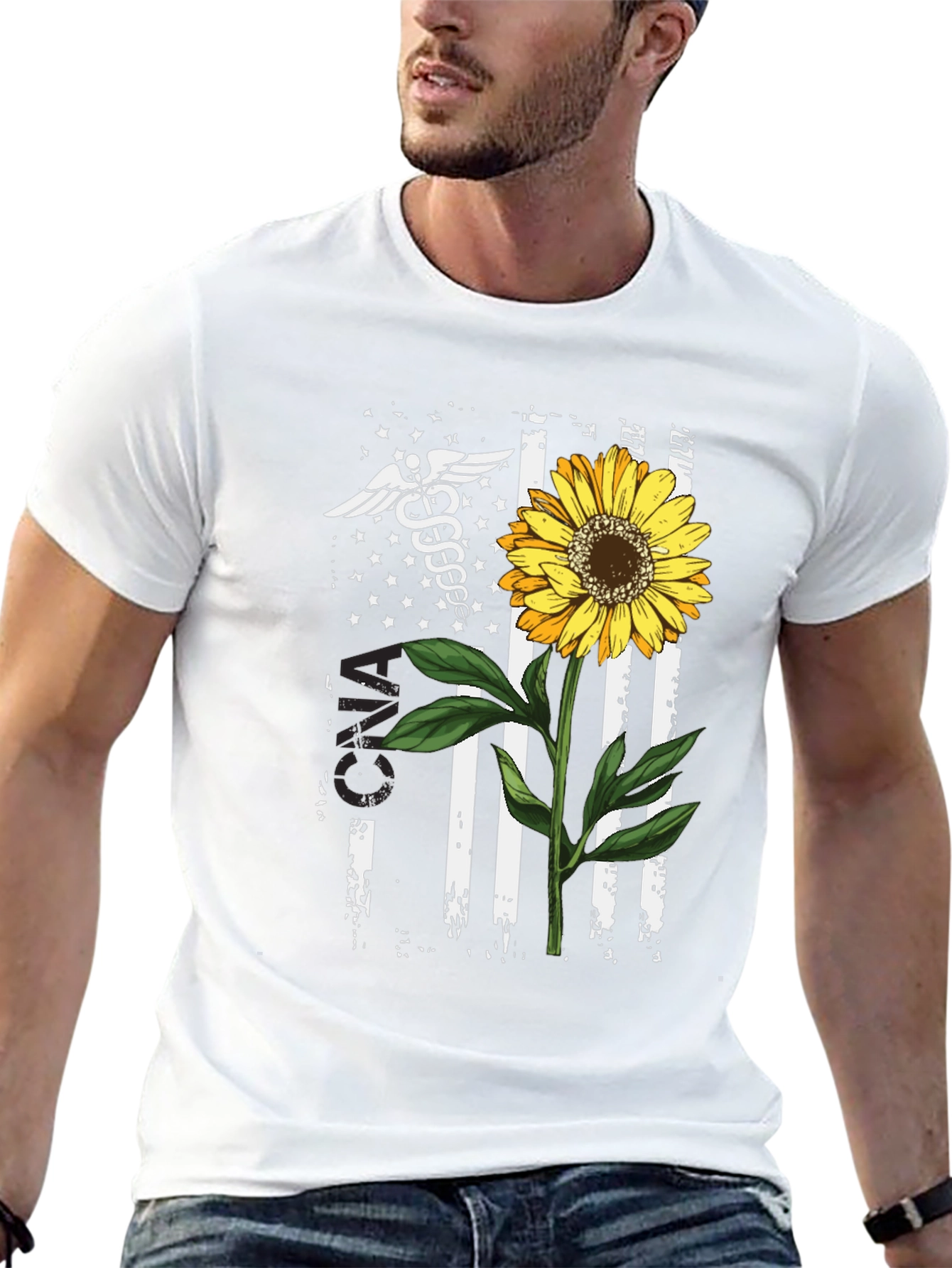 American Flag Sunflower Nurse T-Shirt