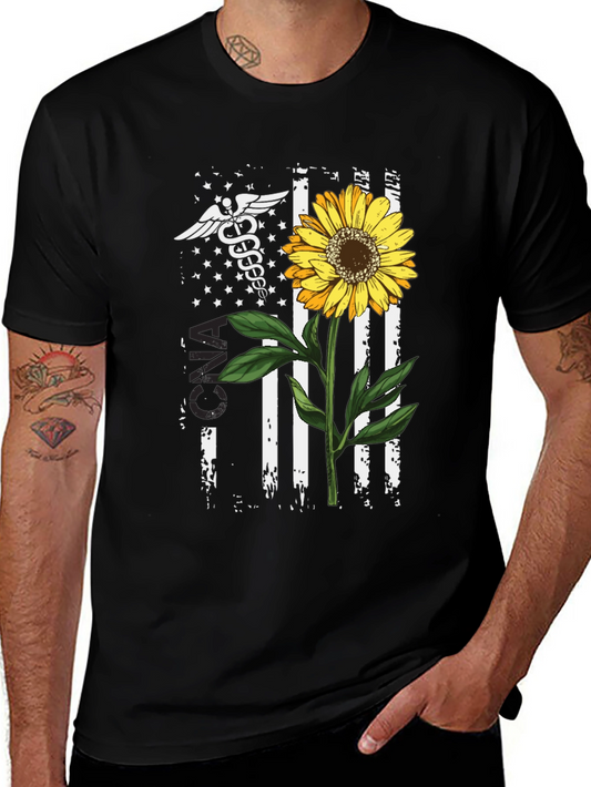 American Flag Sunflower Nurse T-Shirt