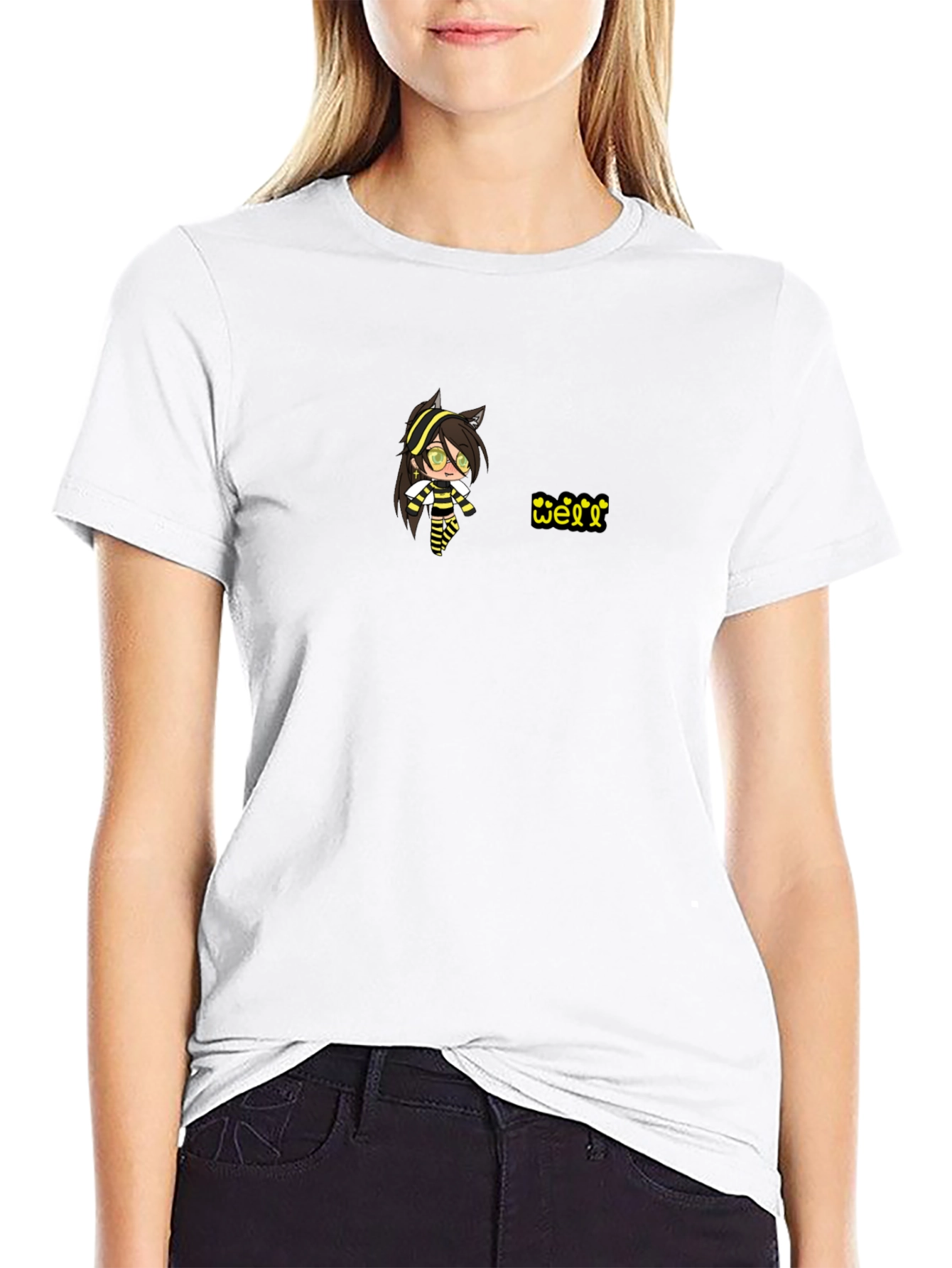 Black T-Shirt with Animated Character Design