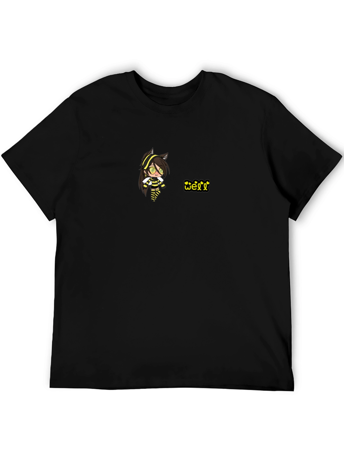 Black T-Shirt with Animated Character Design