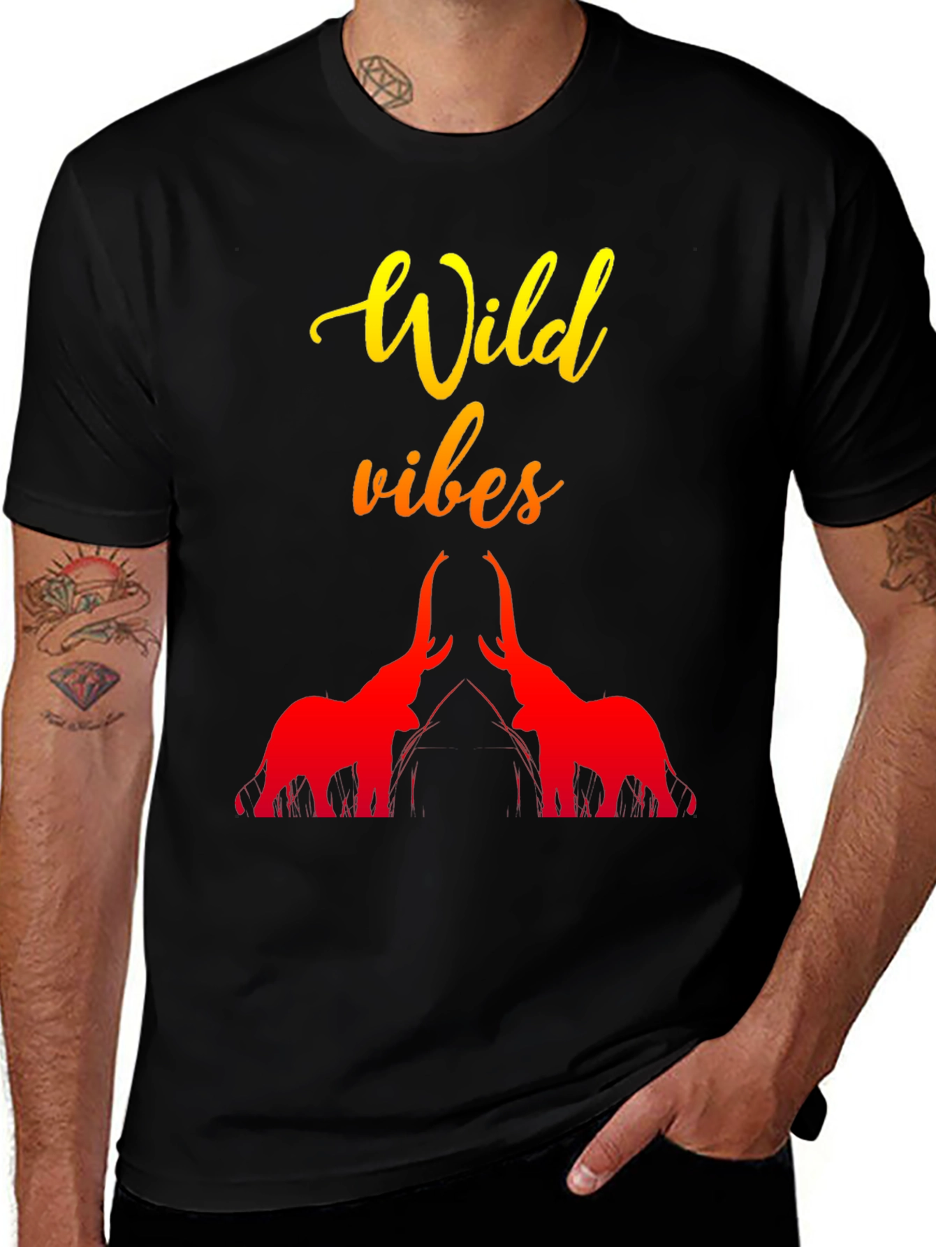 Wild Vibes Elephant Graphic Tee - Black