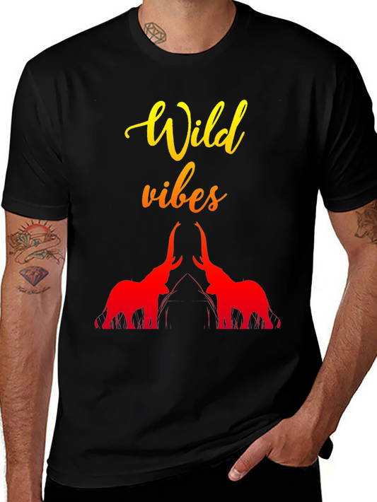 Wild Vibes Elephant Graphic Tee - Black