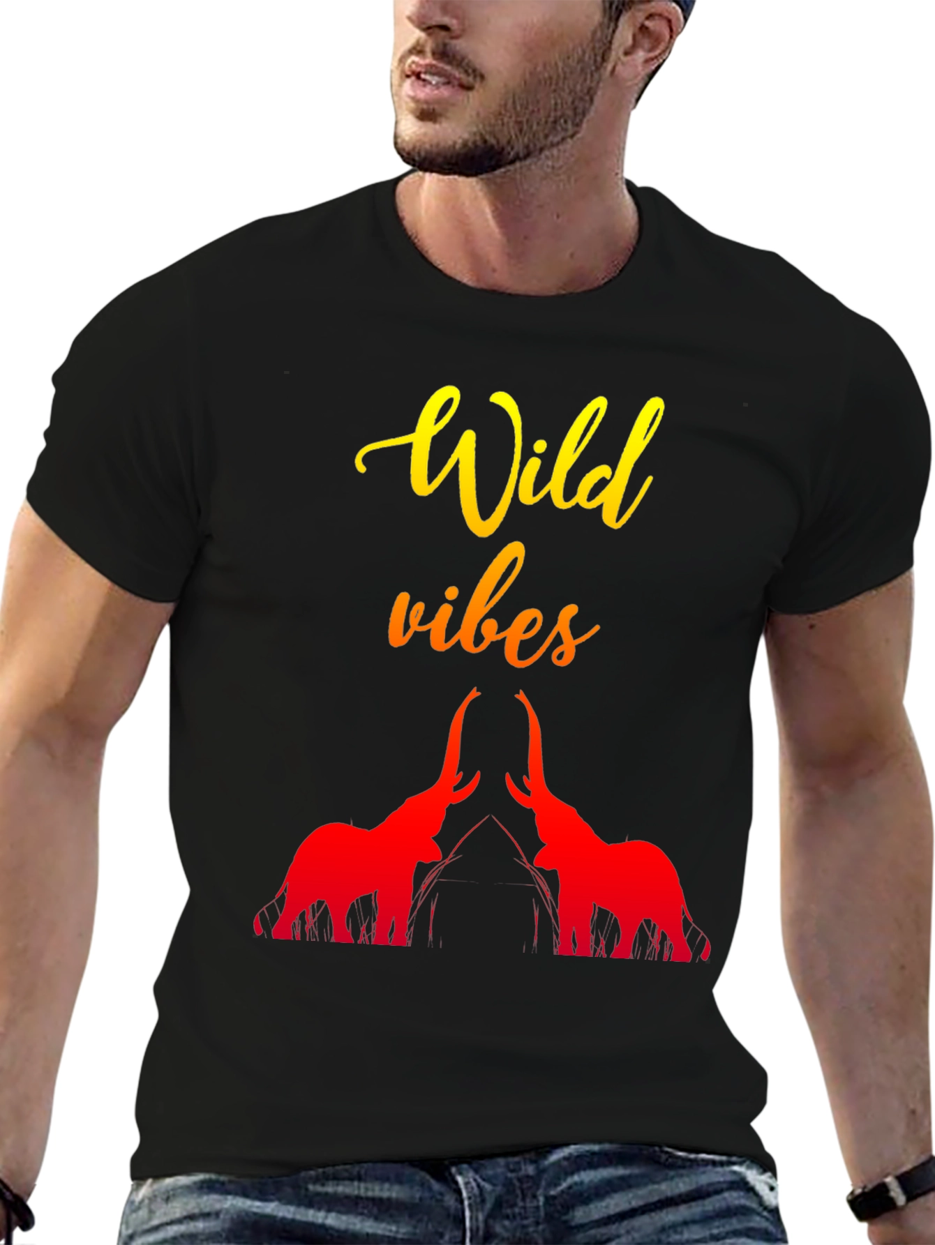 Wild Vibes Elephant Graphic Tee - Black