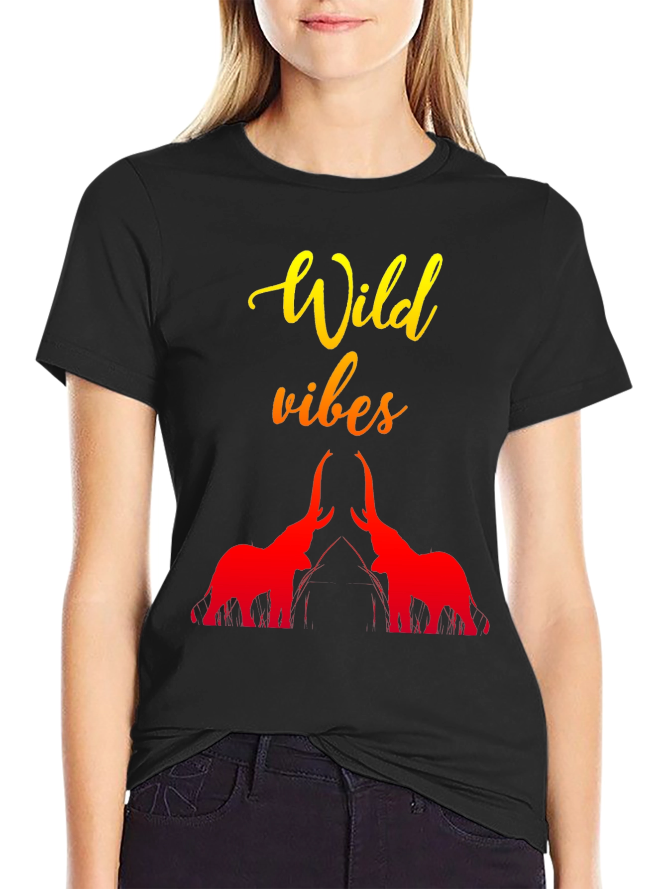 Wild Vibes Elephant Graphic Tee - Black