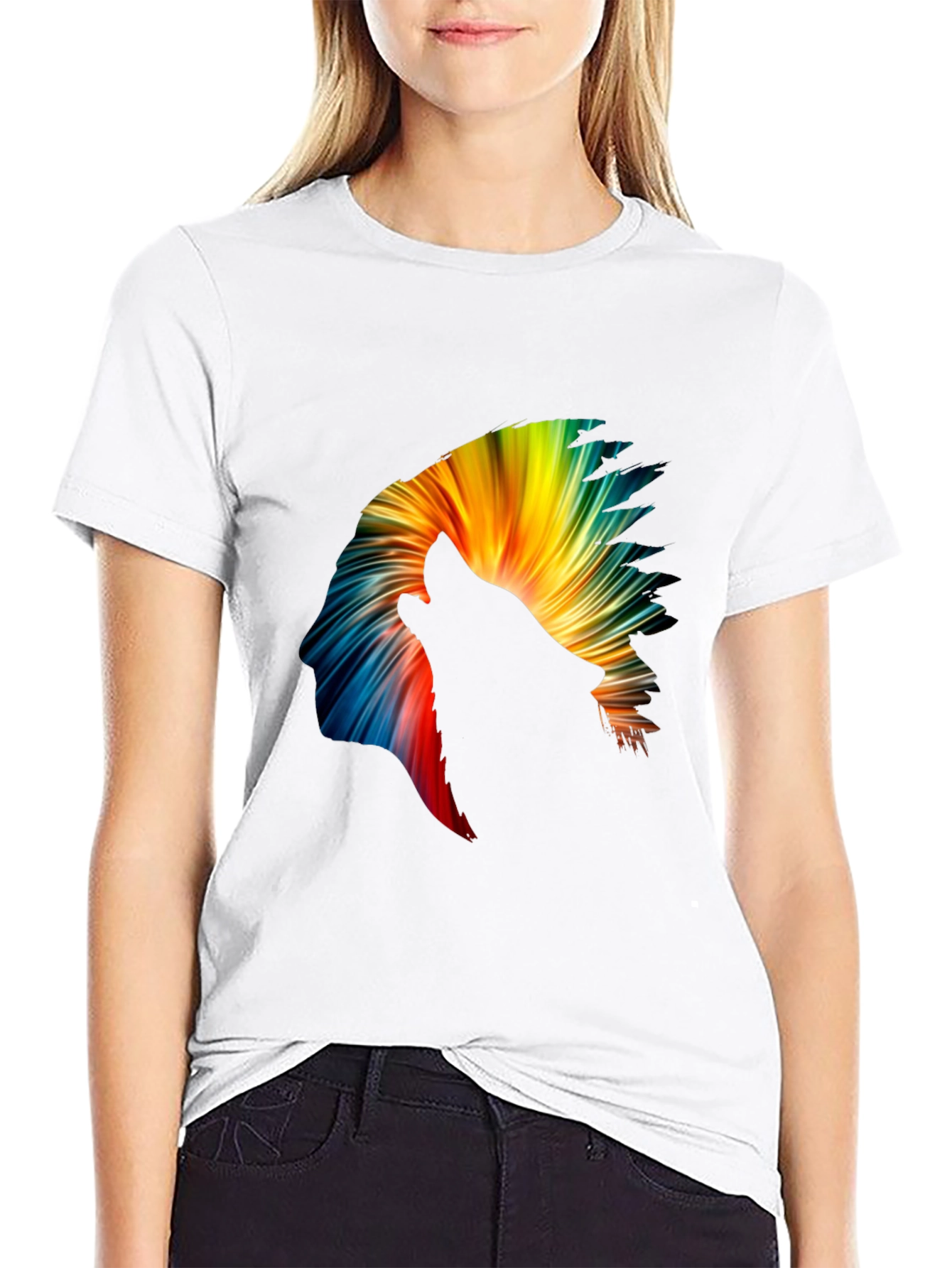 Wolf Headdress Graphic Black T-Shirt