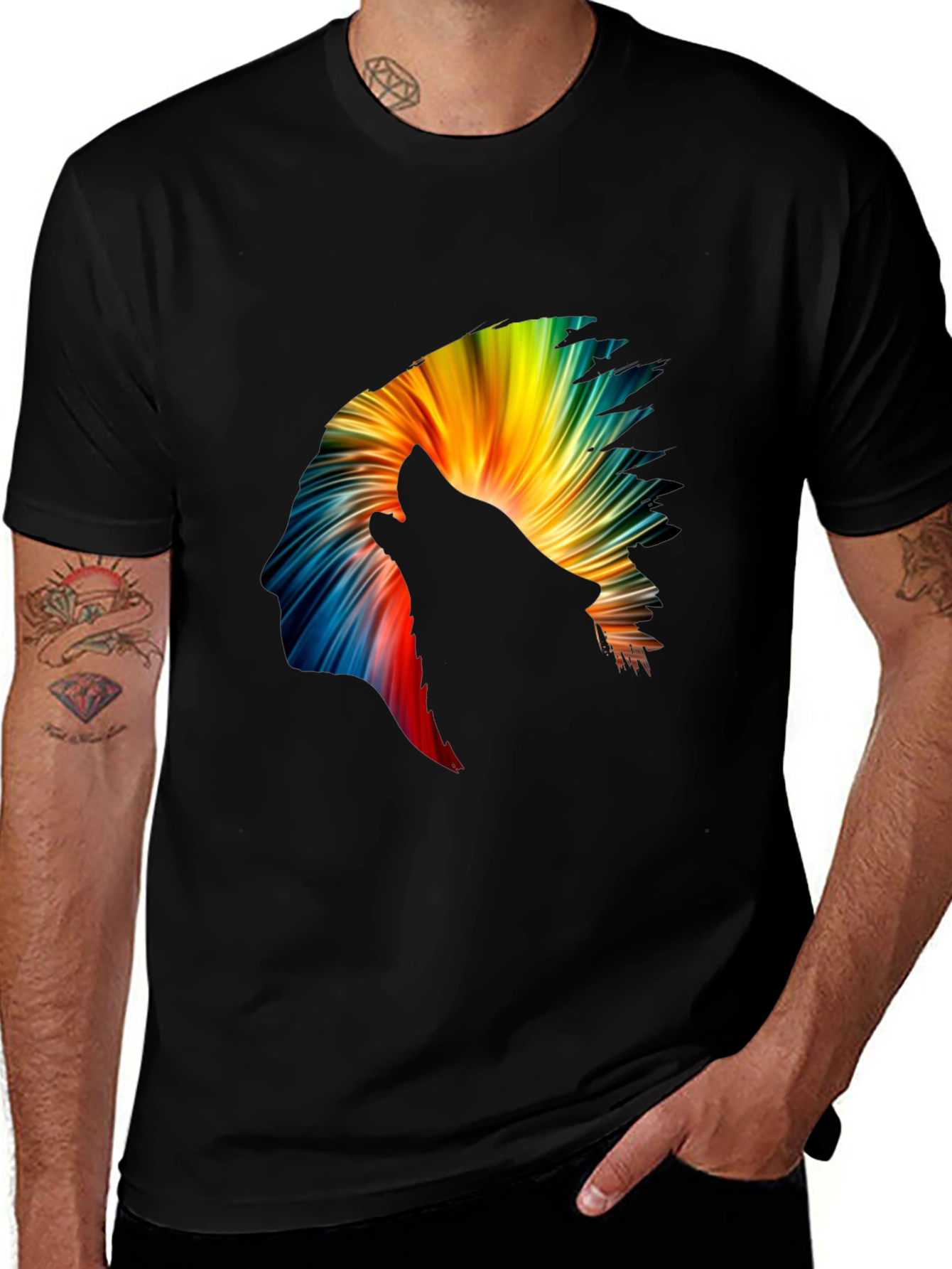 Wolf Headdress Graphic Black T-Shirt