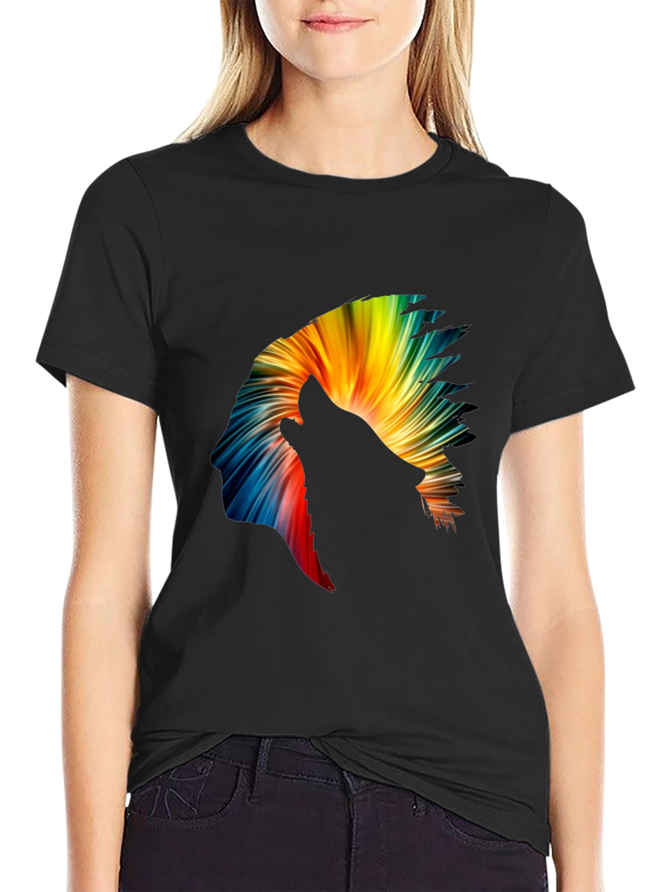 Wolf Headdress Graphic Black T-Shirt