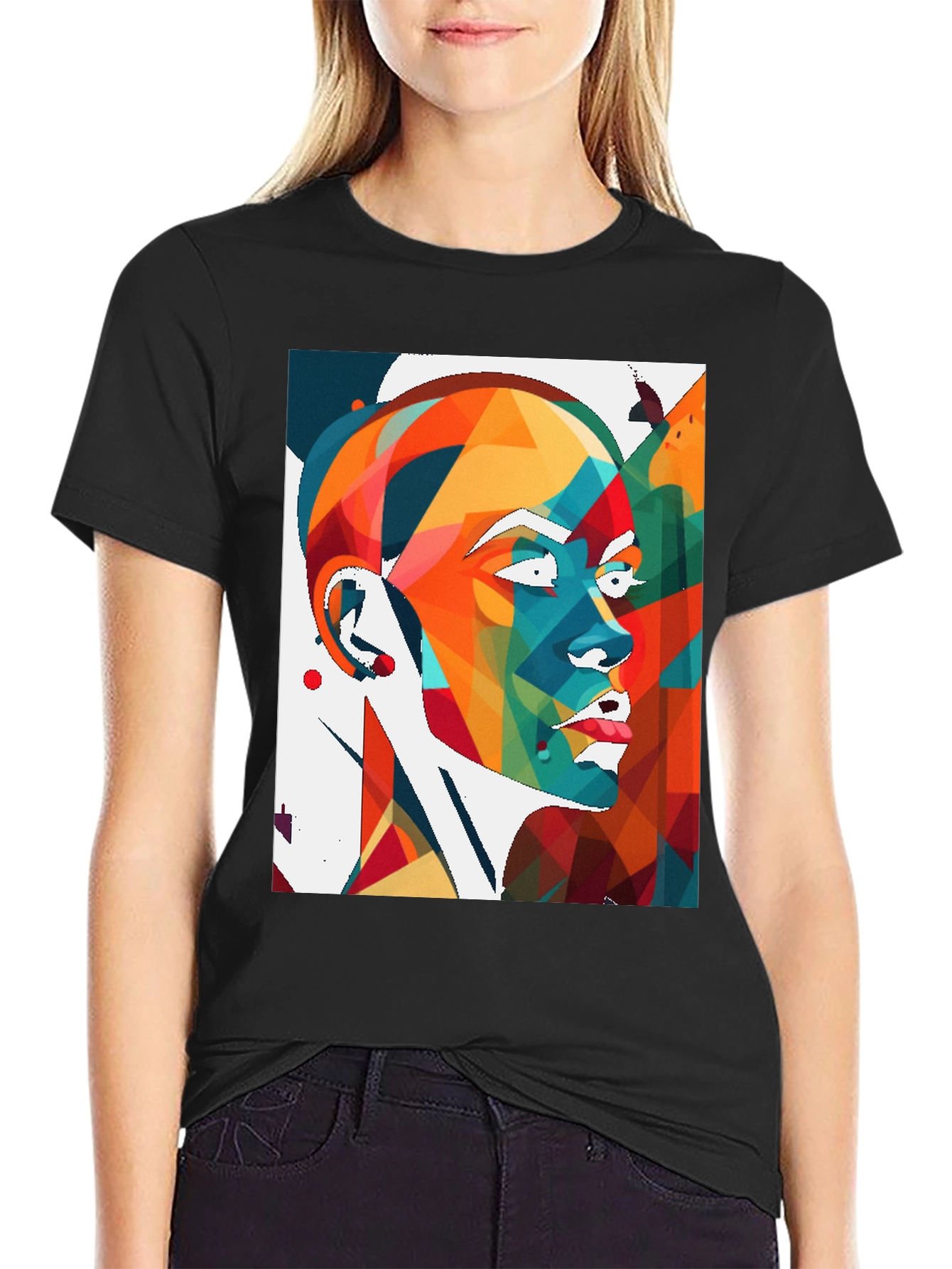 Abstract Geometric Woman Black T-Shirt