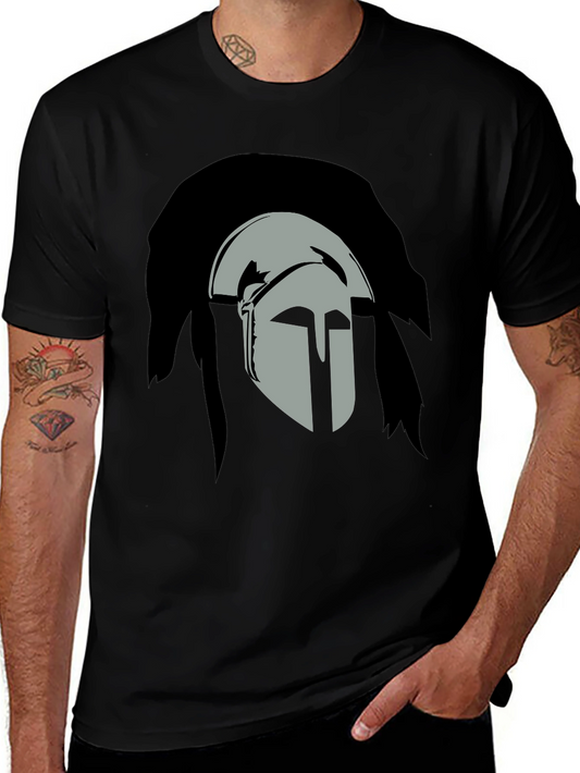 Spartan Warrior Helmet Graphic Tee - Black Cotton T-Shirt